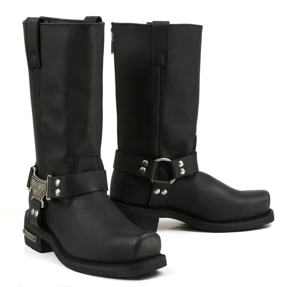 ✨SOLD Milwaukee MB410 Men's Black Classic Harness Motorcycle Biker Leather Boots - Picture 1 of 8